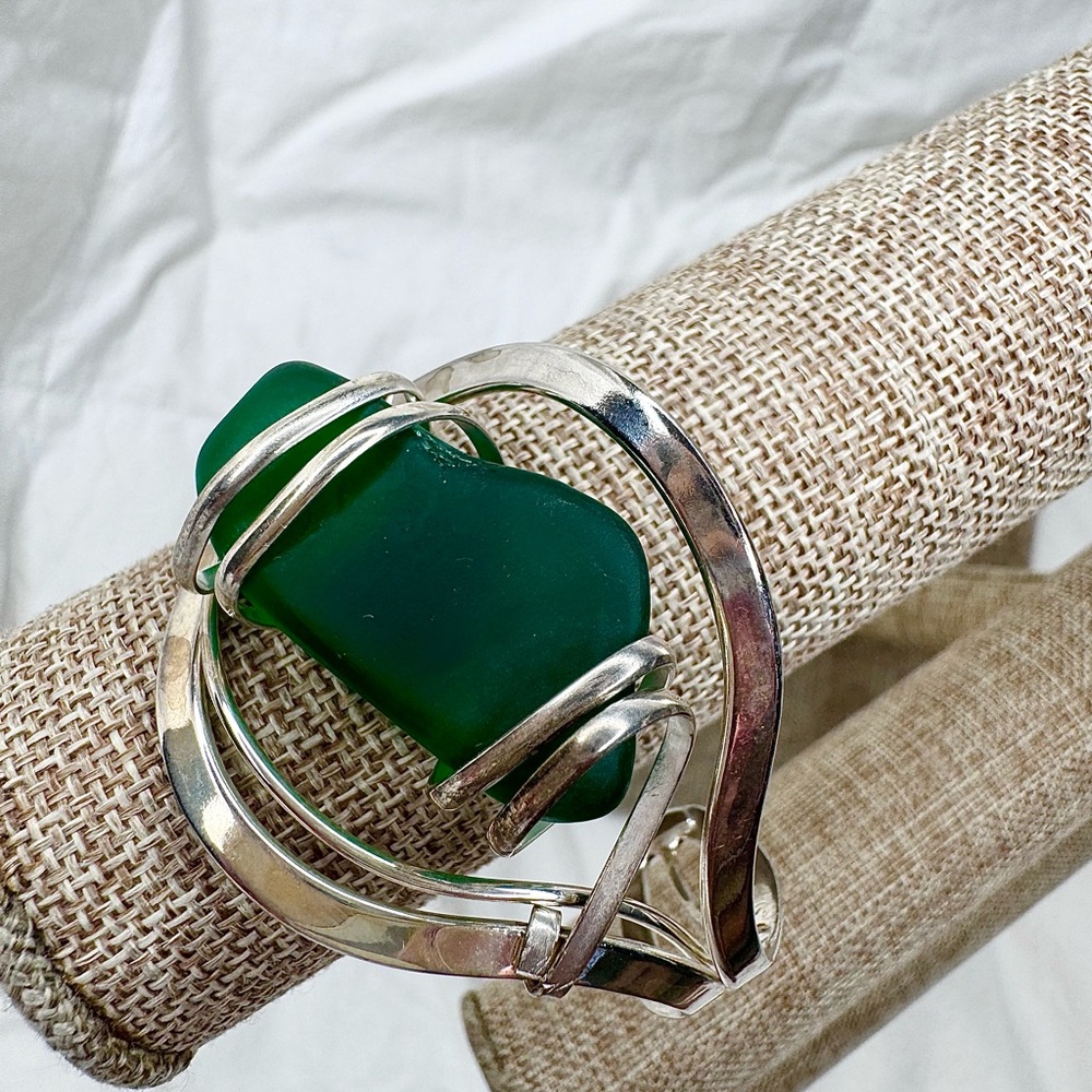 Sea Glass Sterling Silver Cuff Bracelet - Picture 10 of 10